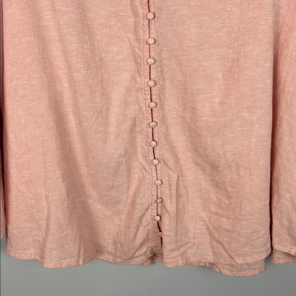 Cynthia Rowley Lagenlook Linen Long Sleeve V Neck Button Front Top 3X Soft Pink - Picture 4 of 14